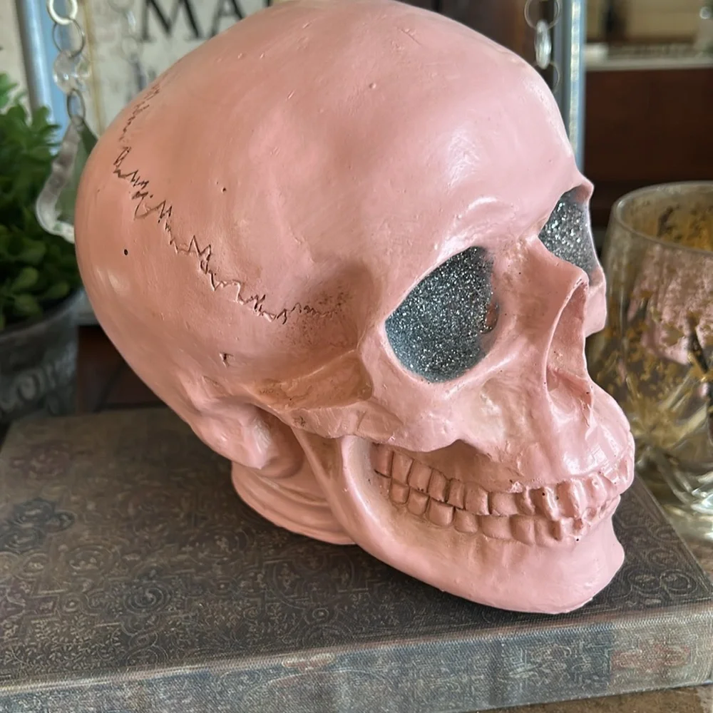 Halloween Gothic Glam Pink Skull Decor with Glitter Eyes